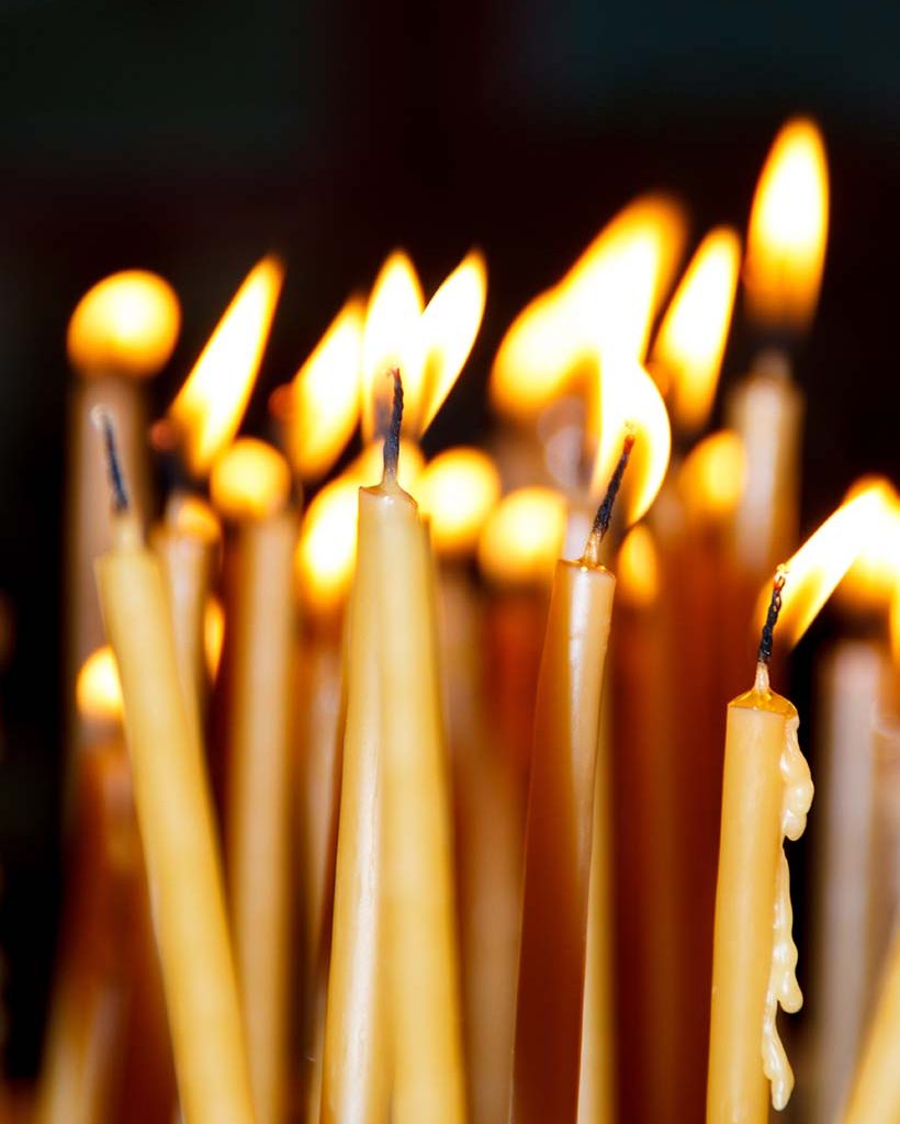 burning candlelight in a church